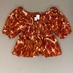 City Chic Blouse‎ Top Women's XXL Poppy Print Amber Rust Orange Tunic New NWT